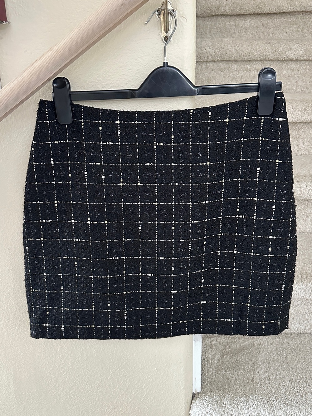 Donna Karan Black Tweed Windowpane Mini Skirt